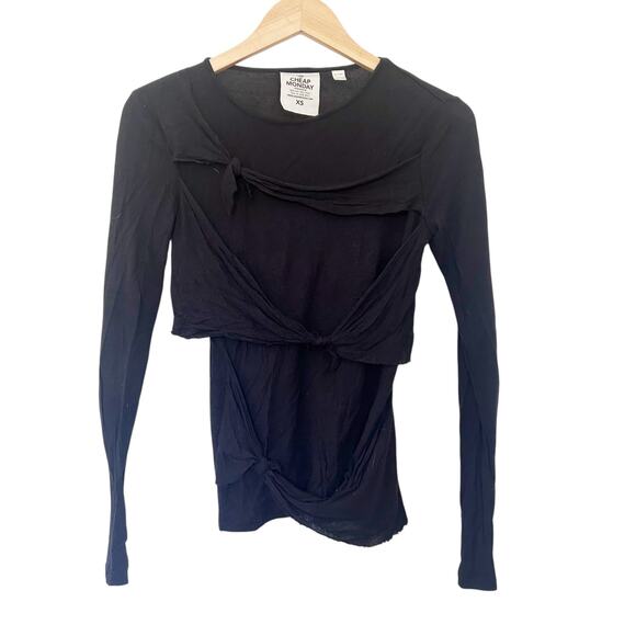 Cheap Monday Black Tie Distressed Long Sleeve Shirt Sz XS - Picture 1 of 3